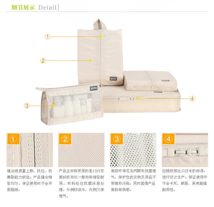 文藝青年4件套旅行收納包 透氣旅行收納包