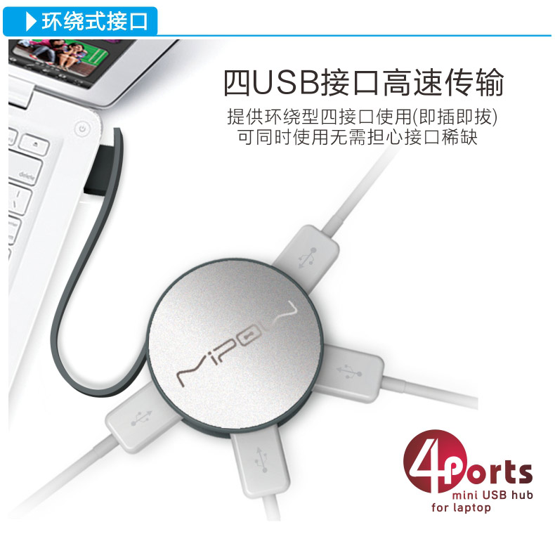 MIPOW usb分線器筆記本臺式電腦usb hub集線器高速多 4個(gè)擴(kuò)展接口