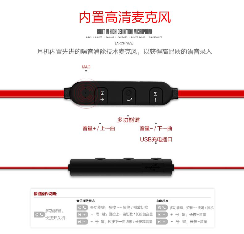 雷恒 RH-828無線運動藍(lán)牙防汗通話耳機(jī)4.1手機(jī)通用雙耳入耳耳塞式