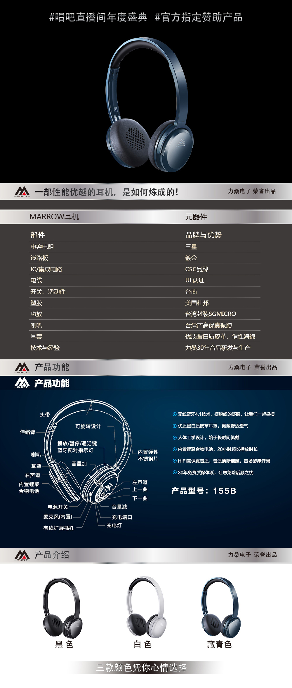 MARROW155B藍牙耳機頭戴式 手機電腦無線4.0音樂重低音運動耳麥